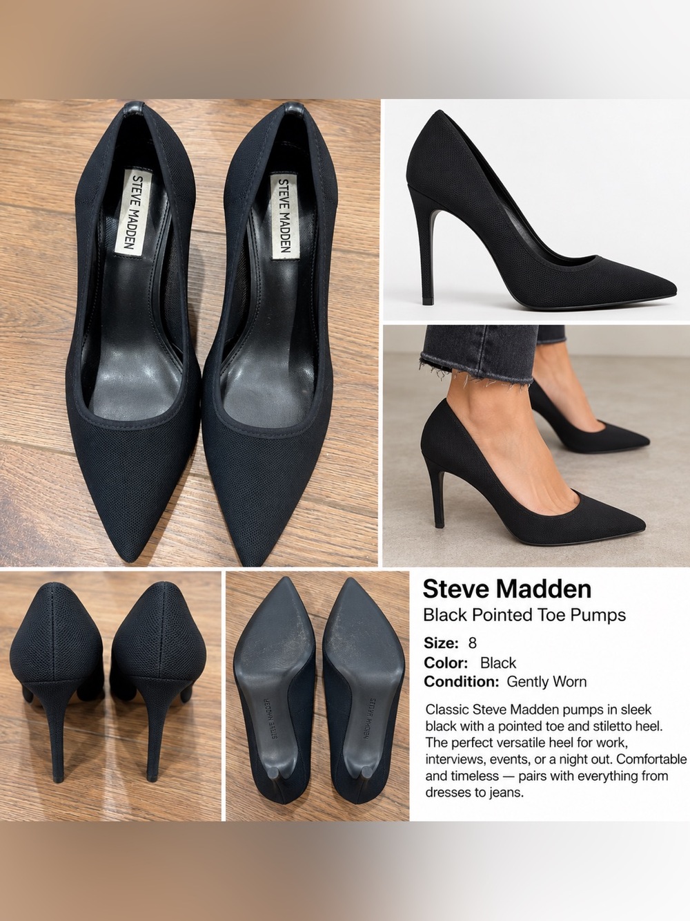 Steve Madden Black Pointed Toe Stiletto Pumps Classic Heels